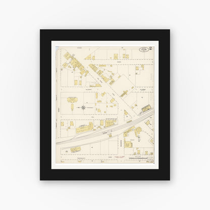 Old map wall art mockup — black gallery frame with white mat — Sanborn Fire Insurance Map from Colma, San Mateo County, California (1915), Sheet #0002