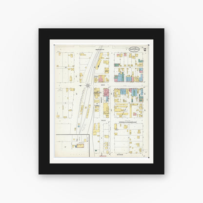Old map wall art mockup — black gallery frame with white mat — Sanborn Fire Insurance Map from Pecatonica, Winnebago County, Illinois (1898), Sheet #0002