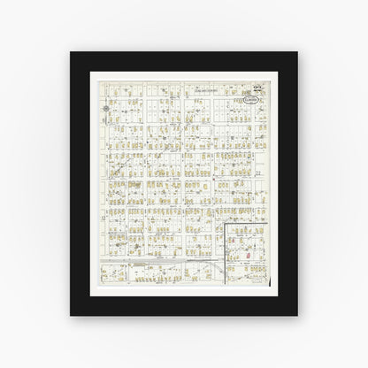 Old map wall art mockup — black gallery frame with white mat — Sanborn Fire Insurance Map from Elwood, Madison County, Indiana (1916), Sheet #0022