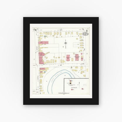 Old map wall art mockup — black gallery frame with white mat — Sanborn Fire Insurance Map from Hamburg, Erie County, New York (1923), Sheet #0003