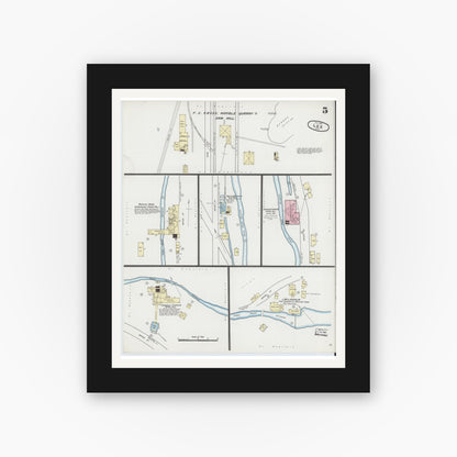 Old map wall art mockup — black gallery frame with white mat — Sanborn Fire Insurance Map from Lee, Berkshire County, Massachusetts (1889), Sheet #0005