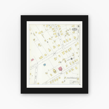 Old map wall art mockup — black gallery frame with white mat — Sanborn Fire Insurance Map from Ridgewood, Bergen County, New Jersey (1911), Sheet #0009