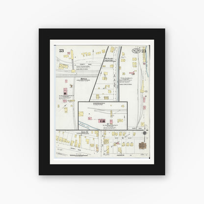 Old map wall art mockup — black gallery frame with white mat — Sanborn Fire Insurance Map from Bellaire, Belmont County, Ohio (1924), Sheet #0023