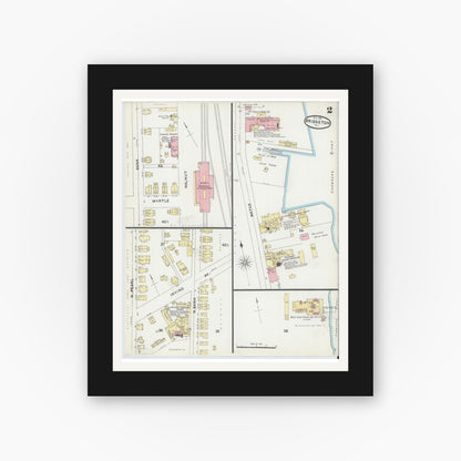 Old map wall art mockup — black gallery frame with white mat — Sanborn Fire Insurance Map from Bridgeton, Cumberland County, New Jersey (1891) - Complete Map Set