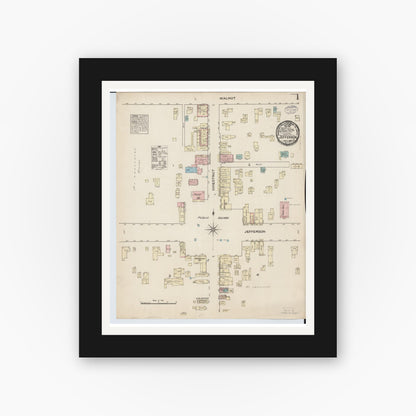 Old map wall art mockup — black gallery frame with white mat — Sanborn Fire Insurance Map from Jefferson, Ashtabula County, Ohio (1884) - Complete Map Set