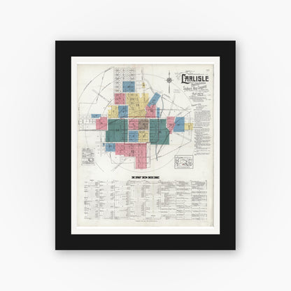 Old map wall art mockup — black gallery frame with white mat — Sanborn Fire Insurance Map from Carlisle, Cumberland County, Pennsylvania (1923) - Complete Map Set