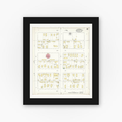 Old map wall art mockup — black gallery frame with white mat — Sanborn Fire Insurance Map from Modesto, Stanislaus County, California (1894), Sheet #0006