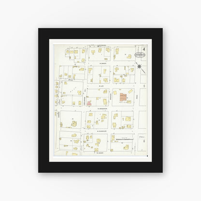 Old map wall art mockup — black gallery frame with white mat — Sanborn Fire Insurance Map from Brownwood, Brown County, Texas (1909), Sheet #0004