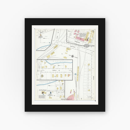 Old map wall art mockup — black gallery frame with white mat — Sanborn Fire Insurance Map from Jackson, Jackson County, Minnesota (1917), Sheet #0007