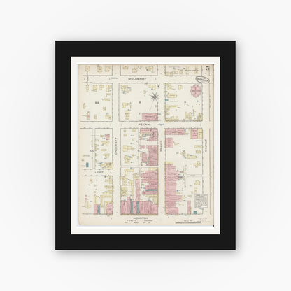Old map wall art mockup — black gallery frame with white mat — Sanborn Fire Insurance Map from Sherman, Grayson County, Texas (1885), Sheet #0005