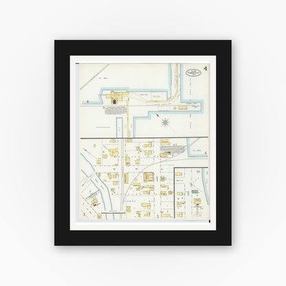 Old map wall art mockup — black gallery frame with white mat — Sanborn Fire Insurance Map from East Tawas, Iosco County, Michigan (1898), Sheet #0004