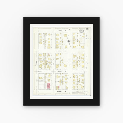 Old map wall art mockup — black gallery frame with white mat — Sanborn Fire Insurance Map from Temple, Bell County, Texas (1910), Sheet #0011