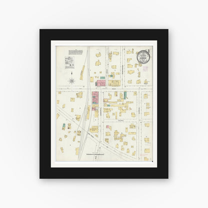 Old map wall art mockup — black gallery frame with white mat — Sanborn Fire Insurance Map from Livonia, Livingston County, New York (1906) - Complete Map Set
