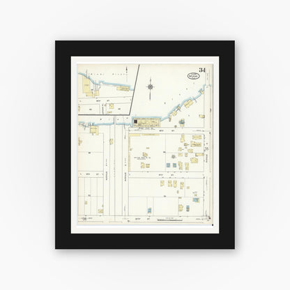 Old map wall art mockup — black gallery frame with white mat — Sanborn Fire Insurance Map from Miami, Dade County, Florida (1914), Sheet #0034