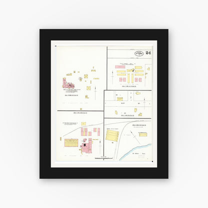 Old map wall art mockup — black gallery frame with white mat — Sanborn Fire Insurance Map from Ottumwa, Wapello County, Iowa (1902), Sheet #0024