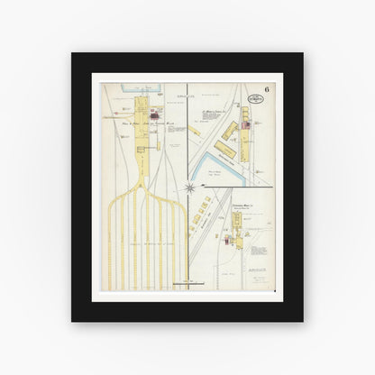 Old map wall art mockup — black gallery frame with white mat — Sanborn Fire Insurance Map from Saint Marys, Elk County, Pennsylvania (1898), Sheet #0006