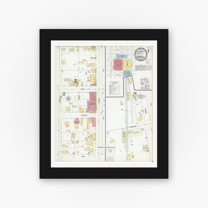 Old map wall art mockup — black gallery frame with white mat — Sanborn Fire Insurance Map from Huntsville, Walker County, Texas (1901) - Complete Map Set
