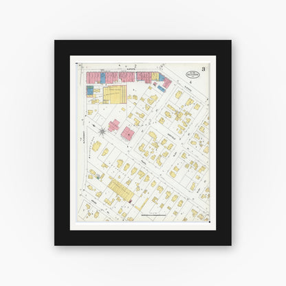 Old map wall art mockup — black gallery frame with white mat — Sanborn Fire Insurance Map from Belvidere, Boone County, Illinois (1904), Sheet #0003