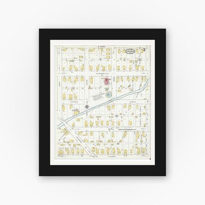 Old map wall art mockup — black gallery frame with white mat — Sanborn Fire Insurance Map from Lebanon, Boone County, Indiana (1919), Sheet #0003