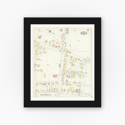 Old map wall art mockup — black gallery frame with white mat — Sanborn Fire Insurance Map from New Brighton, Beaver County, Pennsylvania (1913), Sheet #0009