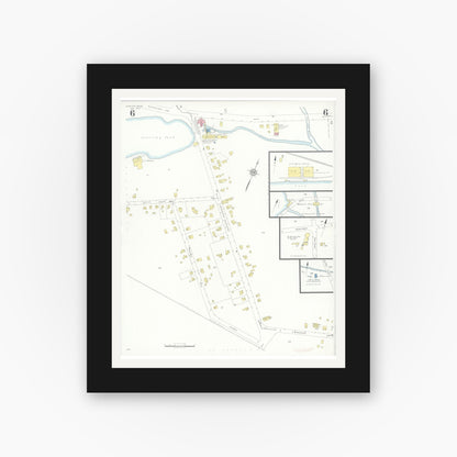 Old map wall art mockup — black gallery frame with white mat — Sanborn Fire Insurance Map from Norton, Bristol County, Massachusetts (1937), Sheet #0006