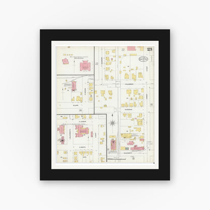 Old map wall art mockup — black gallery frame with white mat — Sanborn Fire Insurance Map from Raleigh, Wake County, North Carolina (1903), Sheet #0023