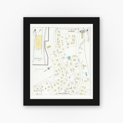 Old map wall art mockup — black gallery frame with white mat — Sanborn Fire Insurance Map from Walpole, Norfolk County, Massachusetts (1927), Sheet #0008