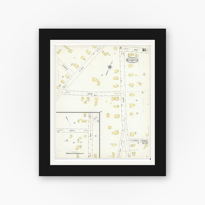 Old map wall art mockup — black gallery frame with white mat — Sanborn Fire Insurance Map from North Brookfield, Worcester County, Massachusetts (1913), Sheet #0010