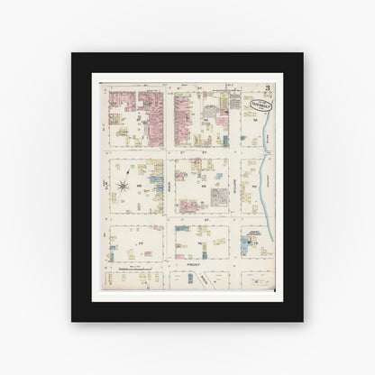 Old map wall art mockup — black gallery frame with white mat — Sanborn Fire Insurance Map from Faribault, Rice County, Minnesota (1884), Sheet #0003