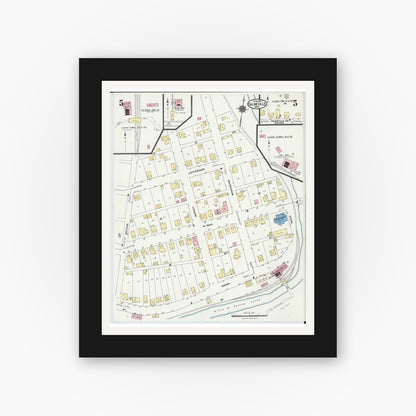 Old map wall art mockup — black gallery frame with white mat — Sanborn Fire Insurance Map from Salineville, Columbiana County, Ohio (1924), Sheet #0005