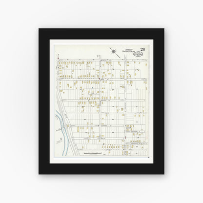 Old map wall art mockup — black gallery frame with white mat — Sanborn Fire Insurance Map from Hyde Park, Norfolk County, Massachusetts (1917), Sheet #0026