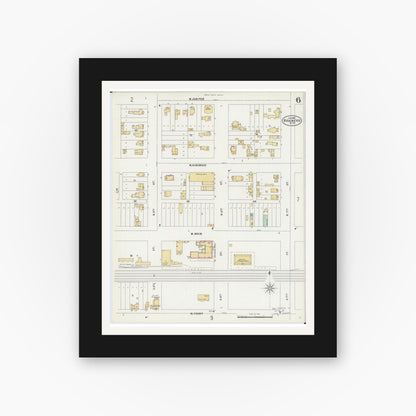 Old map wall art mockup — black gallery frame with white mat — Sanborn Fire Insurance Map from Brainerd, Crow Wing County, Minnesota (1898), Sheet #0006