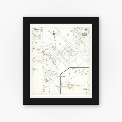 Old map wall art mockup — black gallery frame with white mat — Sanborn Fire Insurance Map from Milton, Norfolk County, Massachusetts (1923), Sheet #0020