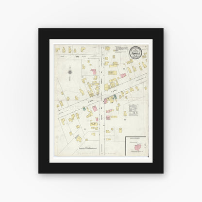 Old map wall art mockup — black gallery frame with white mat — Sanborn Fire Insurance Map from Penfield, Monroe County, New York (1909), Sheet #0001