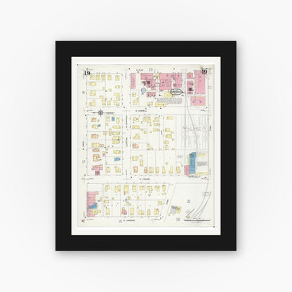 Old map wall art mockup — black gallery frame with white mat — Sanborn Fire Insurance Map from Owosso, Shiawassee County, Michigan (1924), Sheet #0019