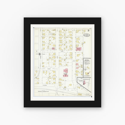 Old map wall art mockup — black gallery frame with white mat — Sanborn Fire Insurance Map from Caldwell, Noble County, Ohio (1911), Sheet #0003
