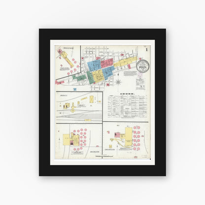 Old map wall art mockup — black gallery frame with white mat — Sanborn Fire Insurance Map from Brazil, Clay County, Indiana (1902) - Complete Map Set