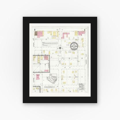 Old map wall art mockup — black gallery frame with white mat — Sanborn Fire Insurance Map from San Juan, Hidalgo County, Texas (1925) - Complete Map Set