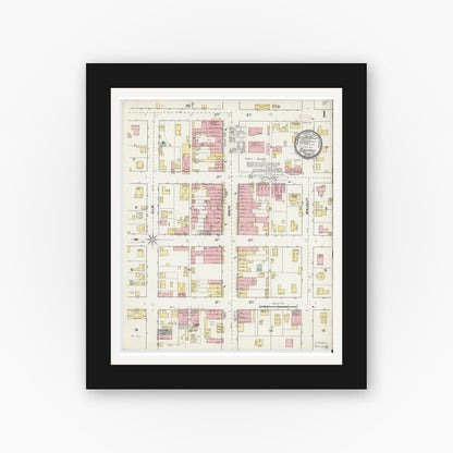 Old map wall art mockup — black gallery frame with white mat — Sanborn Fire Insurance Map from Rockport, Spencer County, Indiana (1892) - Complete Map Set