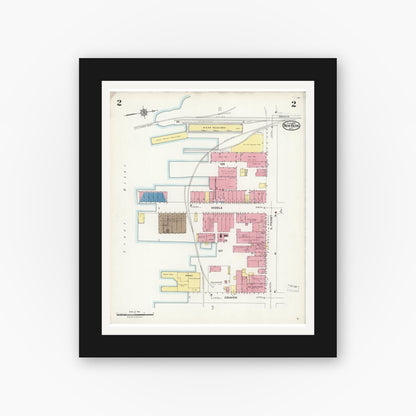 Old map wall art mockup — black gallery frame with white mat — Sanborn Fire Insurance Map from New Bern, Craven County, North Carolina (1924), Sheet #0002