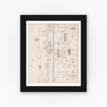 Old map wall art mockup — black gallery frame with white mat — Sanborn Fire Insurance Map from Viroqua, Vernon County, Wisconsin (1922), Sheet #0007