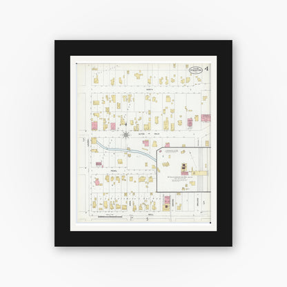 Old map wall art mockup — black gallery frame with white mat — Sanborn Fire Insurance Map from Staunton, Macoupin County, Illinois (1906), Sheet #0004