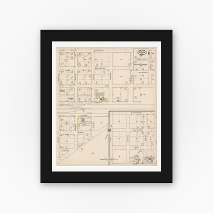 Old map wall art mockup — black gallery frame with white mat — Sanborn Fire Insurance Map from Runge, Karnes County, Texas (1922), Sheet #0006