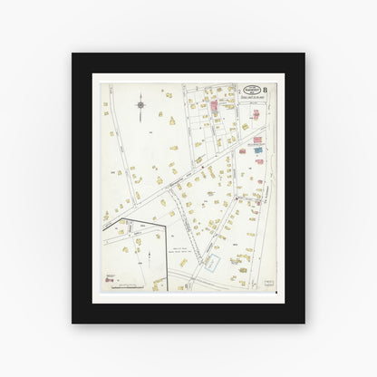 Old map wall art mockup — black gallery frame with white mat — Sanborn Fire Insurance Map from Amherst, Hampshire County, Massachusetts (1916), Sheet #0008