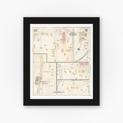 Old map wall art mockup — black gallery frame with white mat — Sanborn Fire Insurance Map from Port Allegany, McKean County, Pennsylvania (1940), Sheet #0012