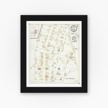 Old map wall art mockup — black gallery frame with white mat — Sanborn Fire Insurance Map from Cumberland, Guernsey County, Ohio (1901), Sheet #0001