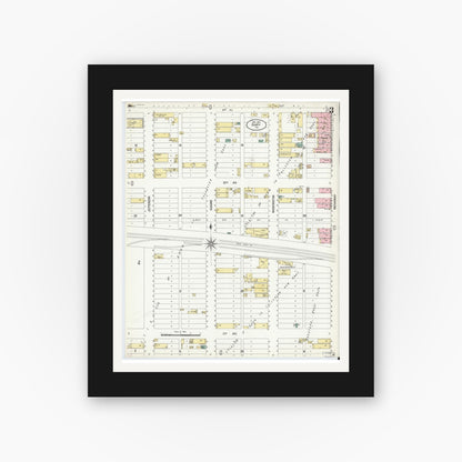 Old map wall art mockup — black gallery frame with white mat — Sanborn Fire Insurance Map from Gary, Lake County, Indiana (1907), Sheet #0003