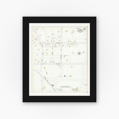 Old map wall art mockup — black gallery frame with white mat — Sanborn Fire Insurance Map from Glen Cove, Nassau County, New York (1908), Sheet #0017