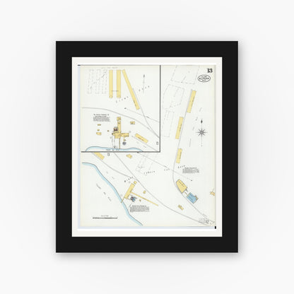 Old map wall art mockup — black gallery frame with white mat — Sanborn Fire Insurance Map from Alpena, Alpena County, Michigan (1901), Sheet #0013