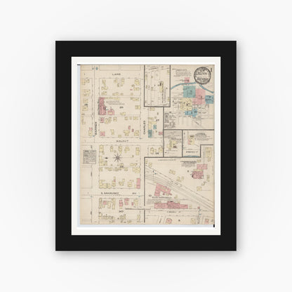 Old map wall art mockup — black gallery frame with white mat — Sanborn Fire Insurance Map from Bucyrus, Crawford County, Ohio (1884) - Complete Map Set